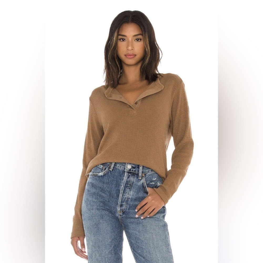 RE/DONE x Hanes Henley Thermal Long Sleeve Tee Natural Tan Brown Small